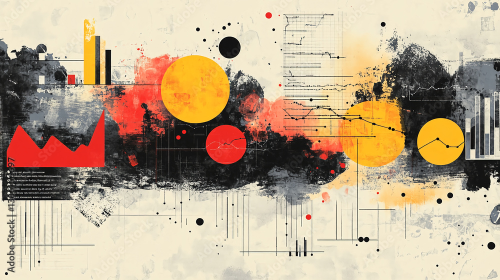 Poster abstract data visualization art with charts graphs and circles for business and finance analysis
