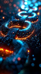 Blockchain transaction visualization with glowing data nodes, cyber-financial security, digital cryptocurrency concept, neon-lit futuristic aesthetic