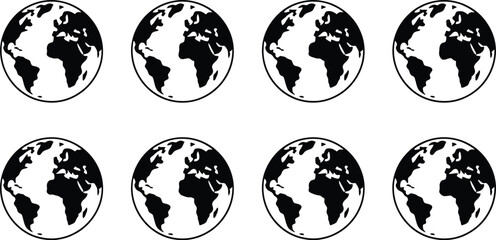 Fototapeta premium Minimal Earth Wall Art Set | Black & White Google Earth Symbol Design | Google Earth Symbol Poster Set | Global Black and White | Global Earth Art Collection