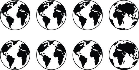 Obraz premium Minimal Earth Wall Art Set | Black & White Google Earth Symbol Design | Google Earth Symbol Poster Set | Global Black and White | Global Earth Art Collection