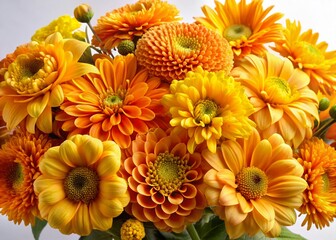 Vibrant Yellow and Orange Flower Bouquet Isolated on White Background - Stock Photo