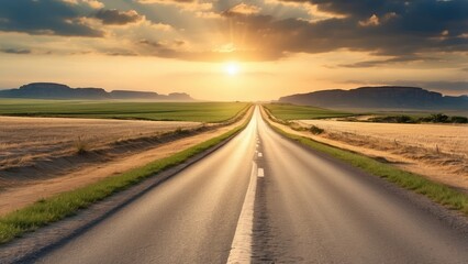 Fototapeta premium Close-up of an asphalt road with a large white arrow pointing straight ahead