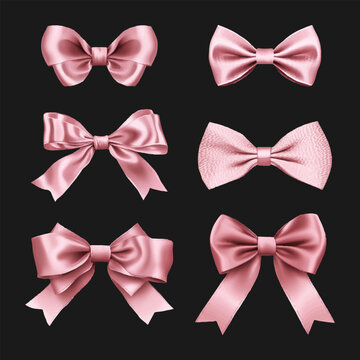 Set of decorative pink bows isolated on a dark background. Vector illustration