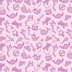 Preschool kindergarten line vector illustration seamless pattern. Educational toys doodle drawing. Thin line icons flat style
