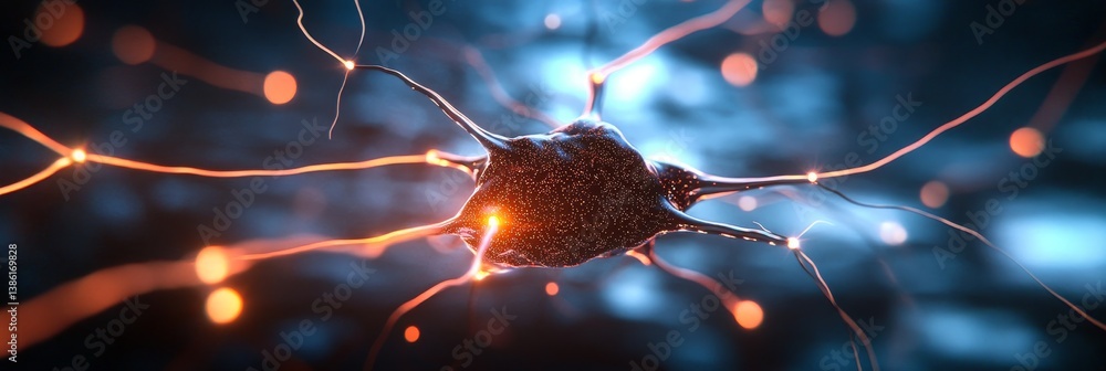 Poster abstract neural network connection - a microscopic view of a neuron's intricate network, symbolizing