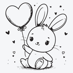 Cute baby bunny with heart shaped balloon. Vector illustration. stock illustration