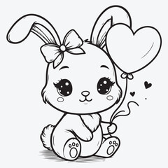 Cute baby bunny with heart shaped balloon. Vector illustration. stock illustration
