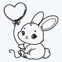 Cute baby bunny with heart shaped balloon. Vector illustration. stock illustration