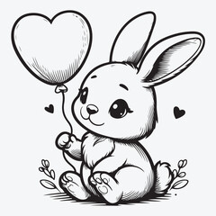Cute baby bunny with heart shaped balloon. Vector illustration. stock illustration