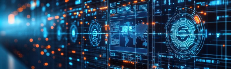 A close up of a computer screen with a lot of blue lights