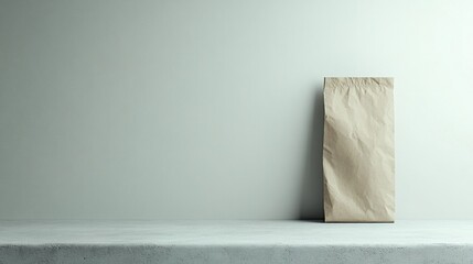 Beige paper bag against a plain background
