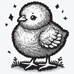 Cute cartoon illustration of standing small chick. Vector spring Easter design