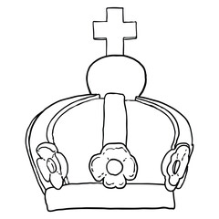 Crown from over the baby Jesus Christ, Son of God. Christian art, symbolic representation of Jesus' divine nature as the King of Kings. Crown represents Jesus' sovereignty and ruler of the universe.