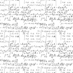 Math seamless board with handwritten mathematical and physics formulas and proves. Vector