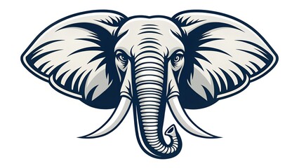 Stylized graphic illustration of a powerful elephant head facing forward.