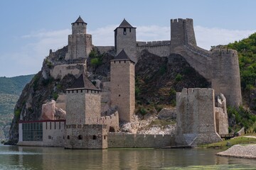 Golubac Fortress on the Danube River in Serbia on the border with Romania. Beautiful landscape. Serbia July 21, 2021