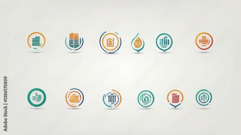 Poster abstract colorful business icons set modern design minimalist branding elements vector illustration