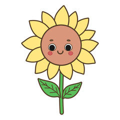 Cute cartoon smiling sunflower vector illustration isolated on white background