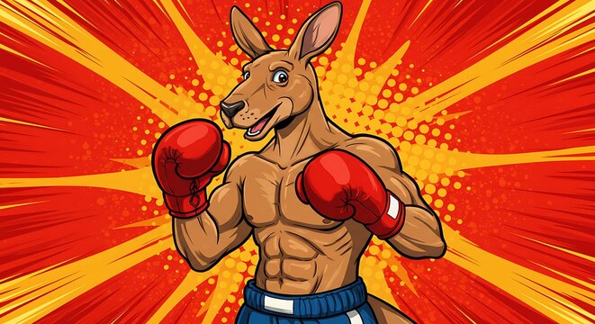 Ready to Rumble: A Boxing Kangaroo Comic Book Illustration AI Generated