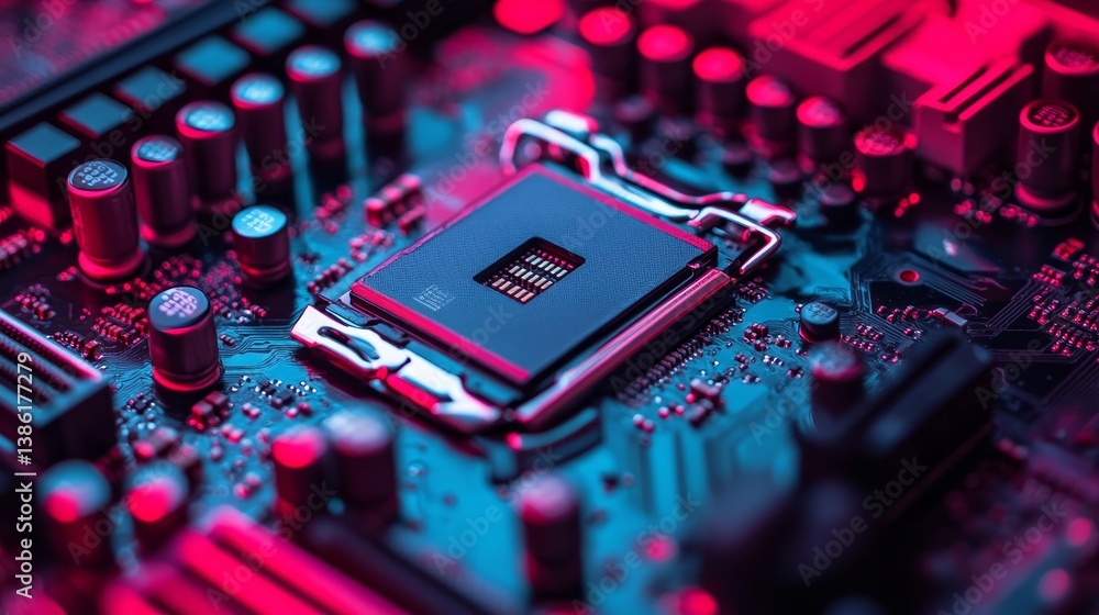 Poster central processing unit close up on motherboard - high-resolution showcasing a cpu processor's intri