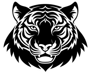A  tiger  face silhouette on white background.