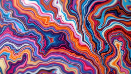 Close up of marbled paper, illustrating intricate swirling patterns and colors.