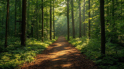 Obraz premium Sunny Forest Path Through Trees (1)