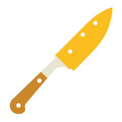 Sharp kitchen knife on white background with metal blade and black handle