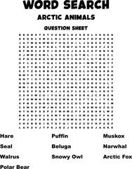 Arctic Animals Word Search Puzzle Educational Fun for Kids