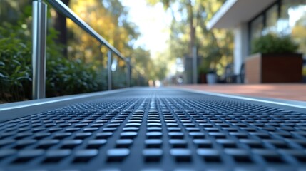 Fototapeta premium Modern Outdoor Pathway with Textured Surface and Lush Greenery