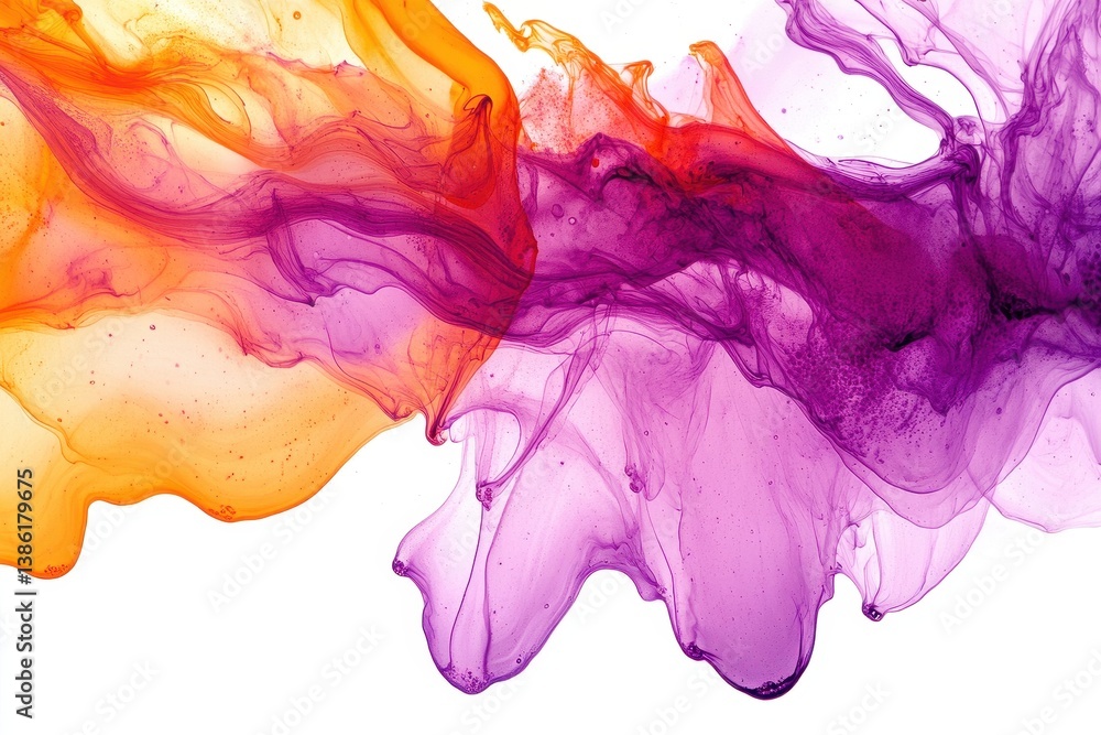 Aufkleber colorful swirls of orange and purple fluid art create a vibrant abstract composition in a white back