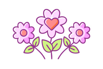 Cute Flower Vector Graphic With Heart Shaped Center On Black Background