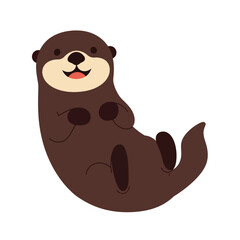 Obraz premium Cute cartoon otter floating on its back in a playful pose, flat vector art