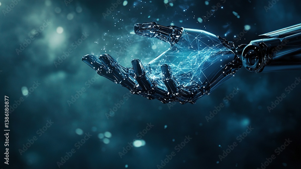 Poster surgeon's robot hand performing delicate operation in high-tech setting