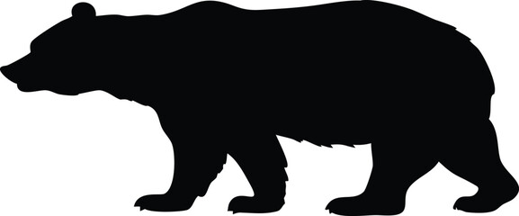 Silhouette of a wild bear in black and white vector illustration