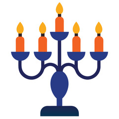 Burning candles adorn a menorah candlestick for a Hanukkah holiday celebration
