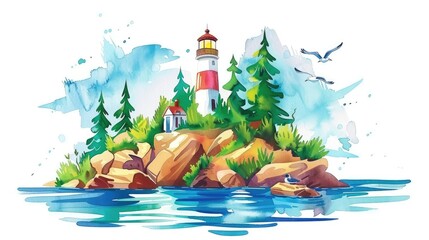 A lighthouse on the rocky shore