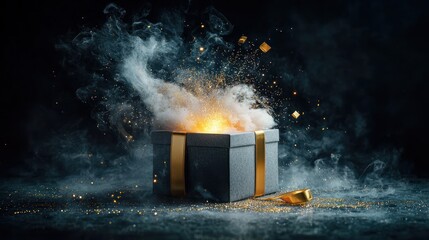 Gift exploding with light and smoke