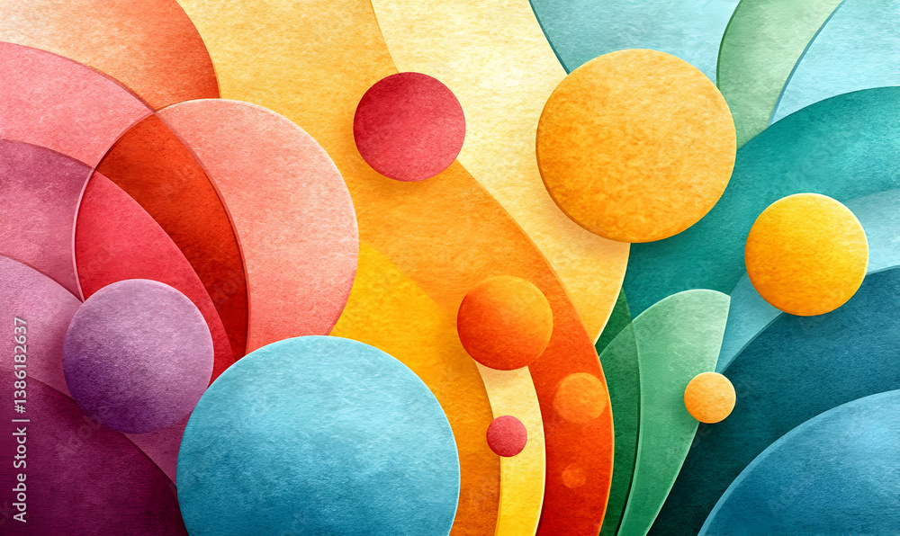 Poster vibrant abstract background with colorful circles and curved lines