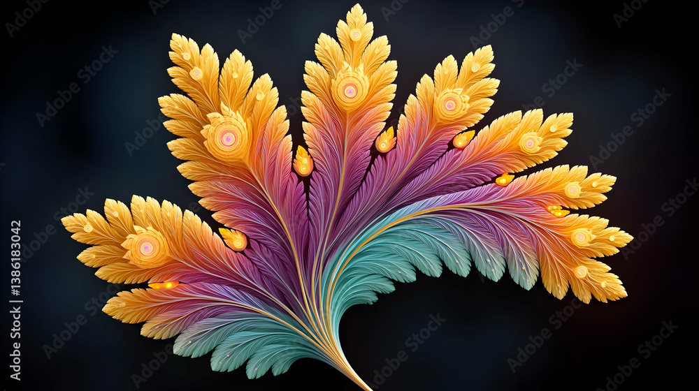 Poster intricate fractal design with vibrant colors and detailed patterns