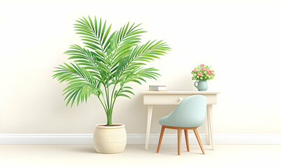 Fototapeta premium Minimalist Home Office Design with Green Plant and Stylish Chair