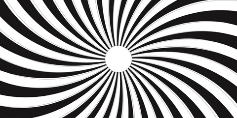 Abstract background with Classic vintage sun rays pattern. Black swirling pattern background with Vortex Ray stripes Funky ray elements, circle motifs, reminiscent of circus themes © ATIA