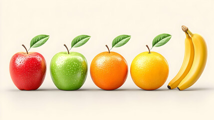 Fresh Organic Fruits Lineup Isolated on Light Background