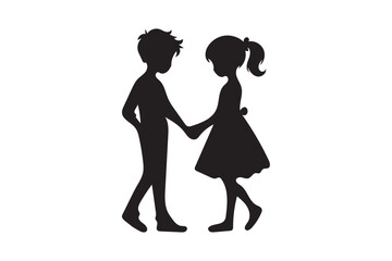 A girl and a boy holding hands icon silhouette illustration with white background. (01)