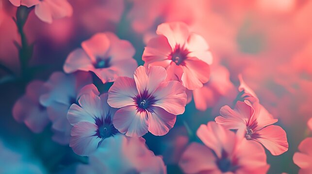 Macro photography vibrant pink sweet William flowers (Dianthus barbatus), blooming beautifully in a garden.