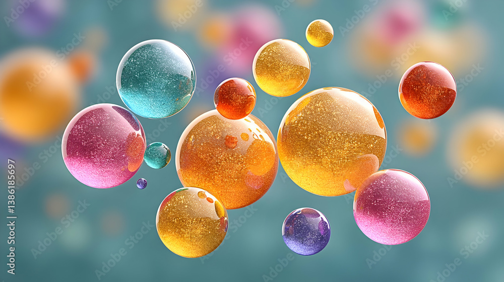 Poster ethereal abstract background with colorful bubbles and shimmering effects