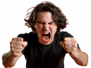 Team celebration young man shouting with joy after victory sports event indoor environment close-up viewpoint