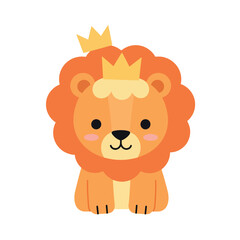 Fototapeta premium Adorable cartoon lion wearing a crown in a flat design style vector art