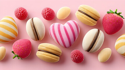 Obraz premium Colorful Assortment of Sweets on Pink Background for Delightful Treats