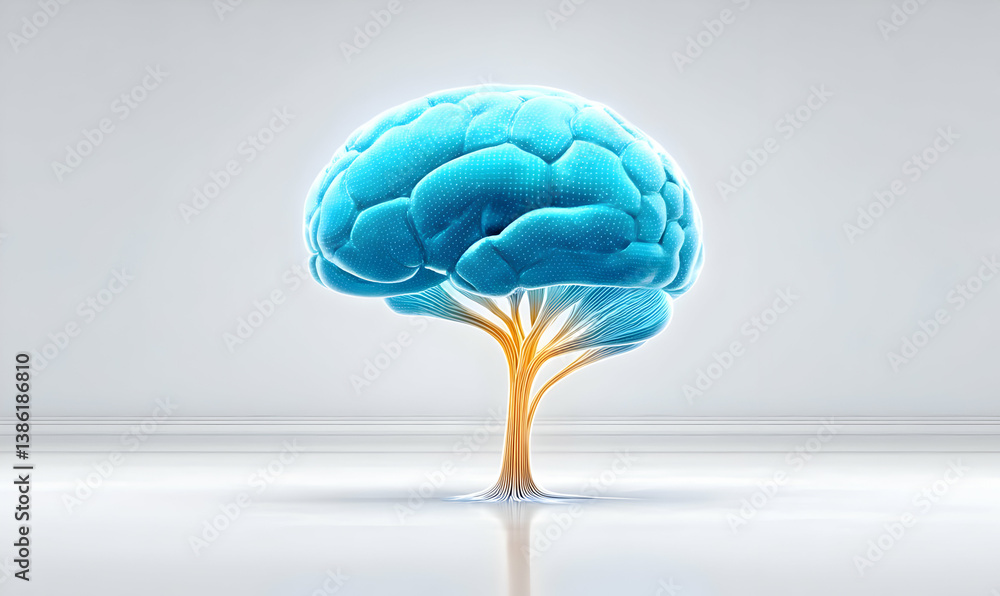Poster holographic brain concept with tree branches representing ai thought